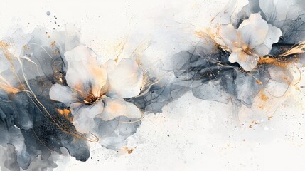 Elegant White Flowers with Abstract Gold and Blue Background Design
