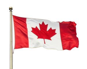 Canadian national flag waving in wind, symbolizing pride and unity. vibrant red and white colors represent country identity and heritage