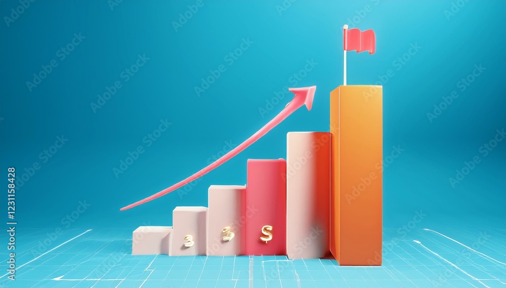 Poster graph with arrow. success business graph on goal achievement strategy chart concept 3d background wi