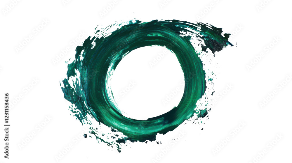 Poster green paint stroke creating a circular frame on transparent background