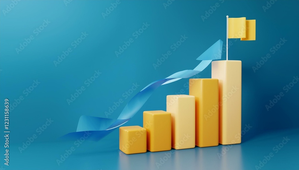 Poster graph with arrow. success business graph on goal achievement strategy chart concept 3d background wi