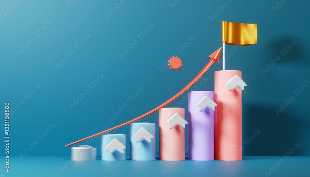 Poster graph with arrow. success business graph on goal achievement strategy chart concept 3d background wi