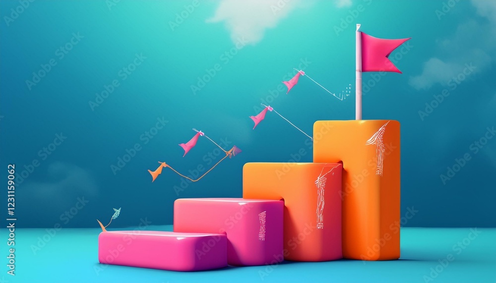 Poster graph with arrow. success business graph on goal achievement strategy chart concept 3d background wi