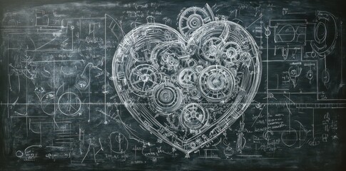 Obraz premium Mechanical Heart Blueprint Gears Design Artwork