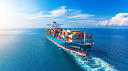 Majestic cargo ship navigating the vast ocean, a symbol of global trade and maritime logistics