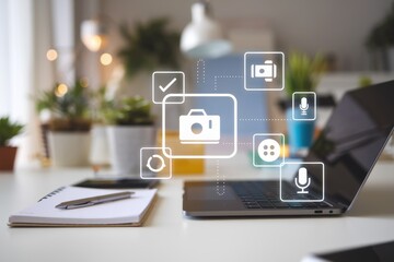Modern Technology Interface on Laptop Displaying Application Icons