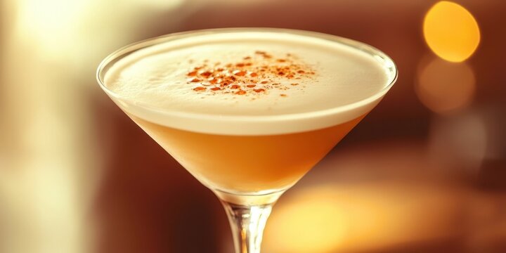 Glass of a drink with a brownish color and a brownish rim