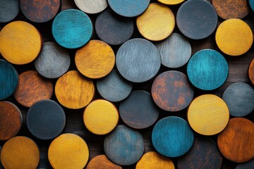 Colorful Wooden Discs Background Rustic Texture Craftsmanship