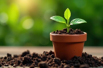 Soil from flower pot with microscopic details, natural, pot
