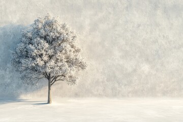 Fototapeta premium Snowy Winter Tree Landscape Frosty Branches White Background