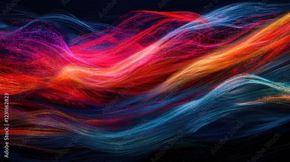 Poster colorful abstract waves of light in dynamic flowing patterns