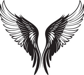 Fototapeta premium Elegant vector illustration of detailed stylized wings black silhouette on white background.