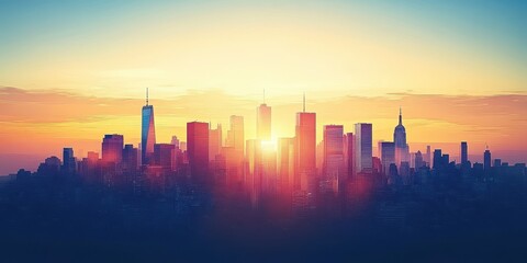 Fototapeta premium Manhattan Skyline Sunset Cityscape Stunning View