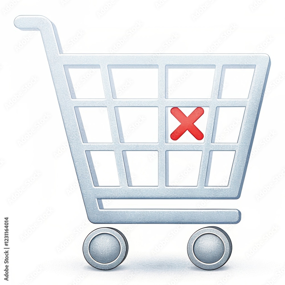 Aufkleber a shopping cart icon with a red cross, indicating an item cannot be added or is unavailable.