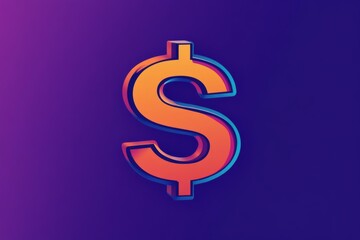 Obraz premium Glowing dollar sign on a gradient purple and blue background