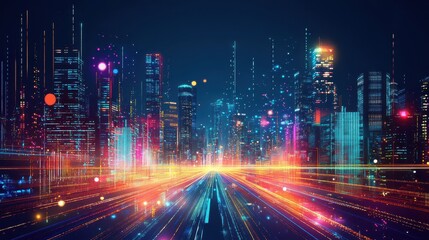 Fototapeta premium Futuristic Cityscape Illuminated By Vibrant Neon Lights