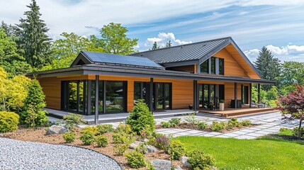 Modern House with Sustainable Design and Lush Green Landscape