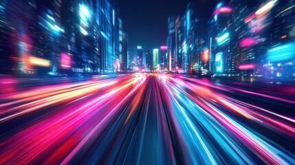 Neon Cityscape Night Speed Light Streaks