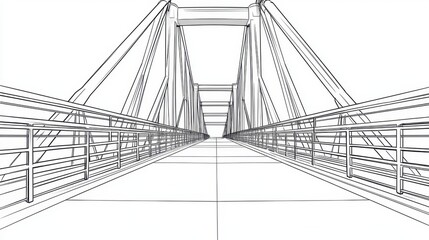 Obraz premium Detailed Outline of a Modern Suspension Bridge in Black and White