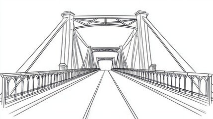 Fototapeta premium Detailed Sketch of a Historic Suspension Bridge in Vector Style
