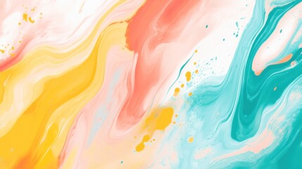 Abstract fluid art background with yellow peach and aqua hues creating a calming swirl