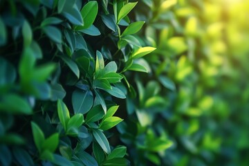 Close-up of lush green leaves in natural sunlight