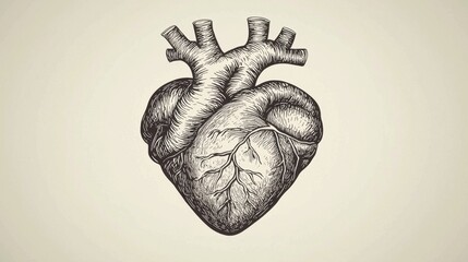Naklejka premium Detailed Vintage Illustration of Human Heart Anatomy and Structure