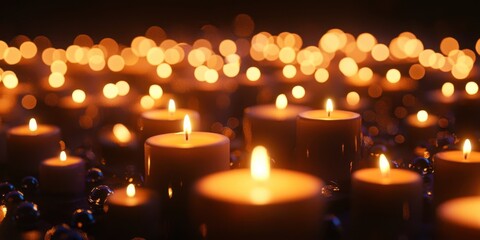Bunch of candles are lit and arranged in a circle
