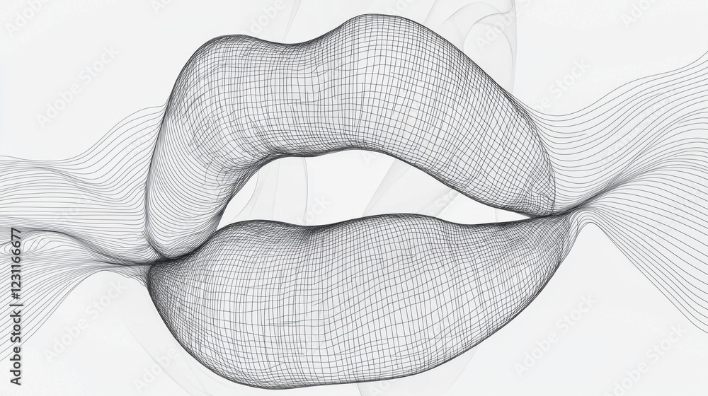 Poster abstract wireframe design of lips with flowing lines in 2d