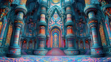 A Grand Palace Interior: Vibrant Colors and Intricate Details of a Majestic Hall