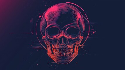 Vibrant Neon Skull Illustration on Dark Background with Digital Effects