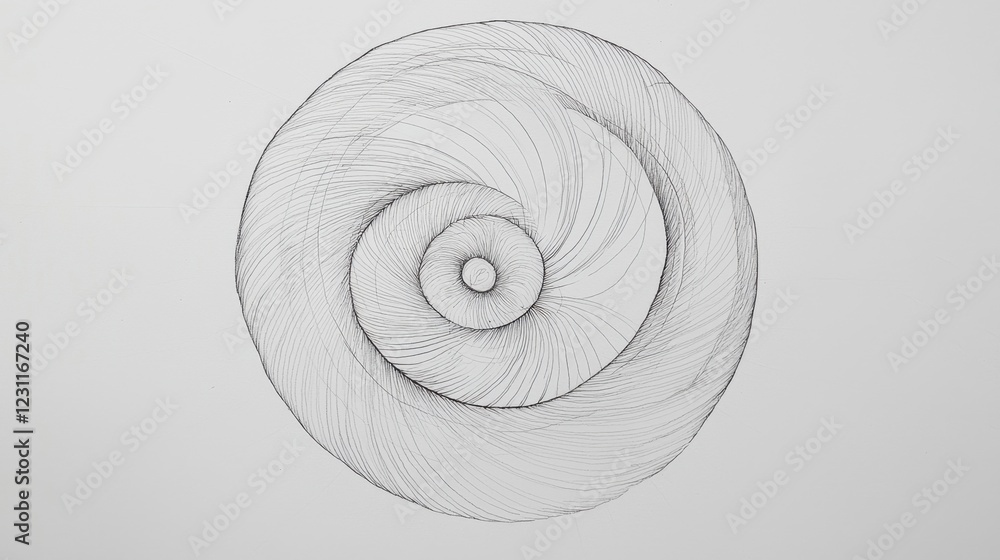 Poster abstract spiral design with fine line art on minimalist background