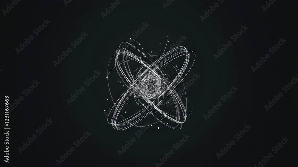 Poster abstract atomic structure with dynamic lines and glowing points