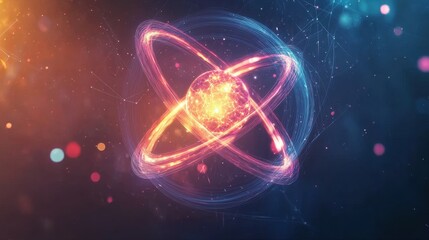 Obraz premium Futuristic Atom Illustration with Colorful Background and Light Effects