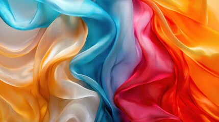Obraz premium Vibrant Flowing Silk Fabric Textures in Orange, Blue, Red, and White