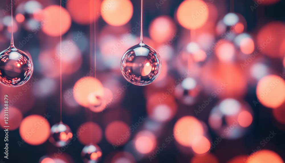 Poster abstract hanging spheres with glowing bokeh lights create mesmerizing atmosphere, showcasing blend o