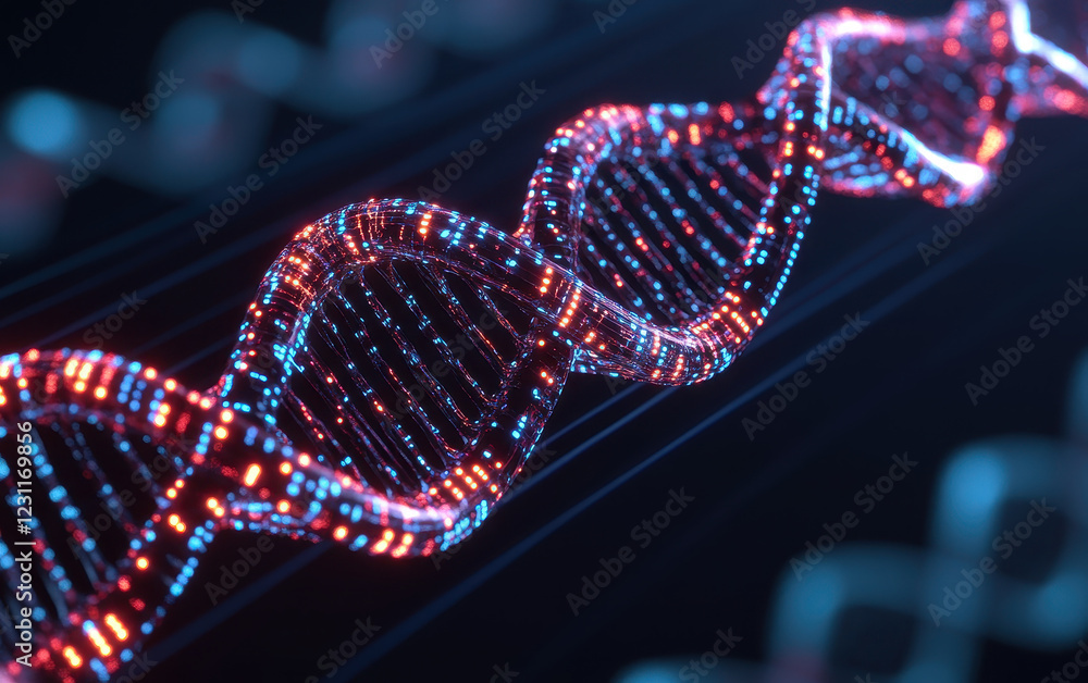 Aufkleber 3d holographic dna strand with vibrant colors and intricate details, showcasing complexity of geneti