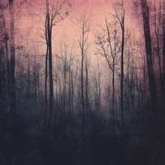 Obraz premium Silhouetted Trees in a Pink Dusk Forest