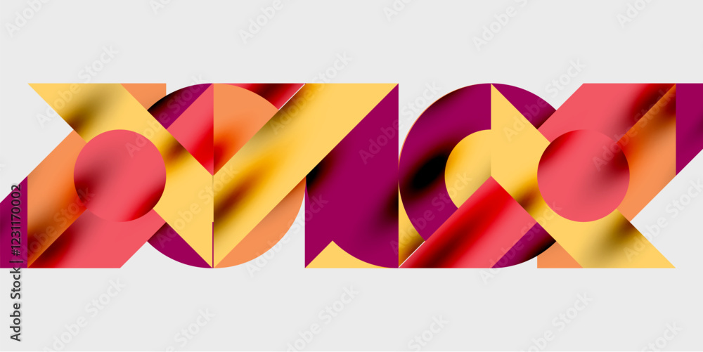 Poster modern abstract background featuring circles, lines, and triangles in a dynamic geometric compositio