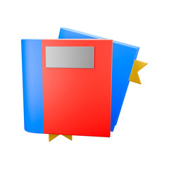 3d illustration of red and blue books with bookmark 