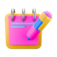 3D Spiral Notebook and Pencil Icon Render