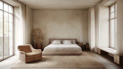 Neutral Beige Minimalist Bedroom Interior Design