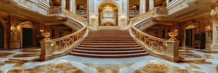 Grandiose Golden Staircase in Opulent Mansion