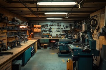 A workshop with a lot of tools and equipment