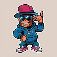 Cool monkey hip hop vector and monkey wear a hoodie with hat vector art illustration