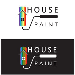 logo icon illustration house paint with a blend of brushes and rollers for house wall paint design, minimalist house, painting, interior, building, property business, wallpaper, vector concept