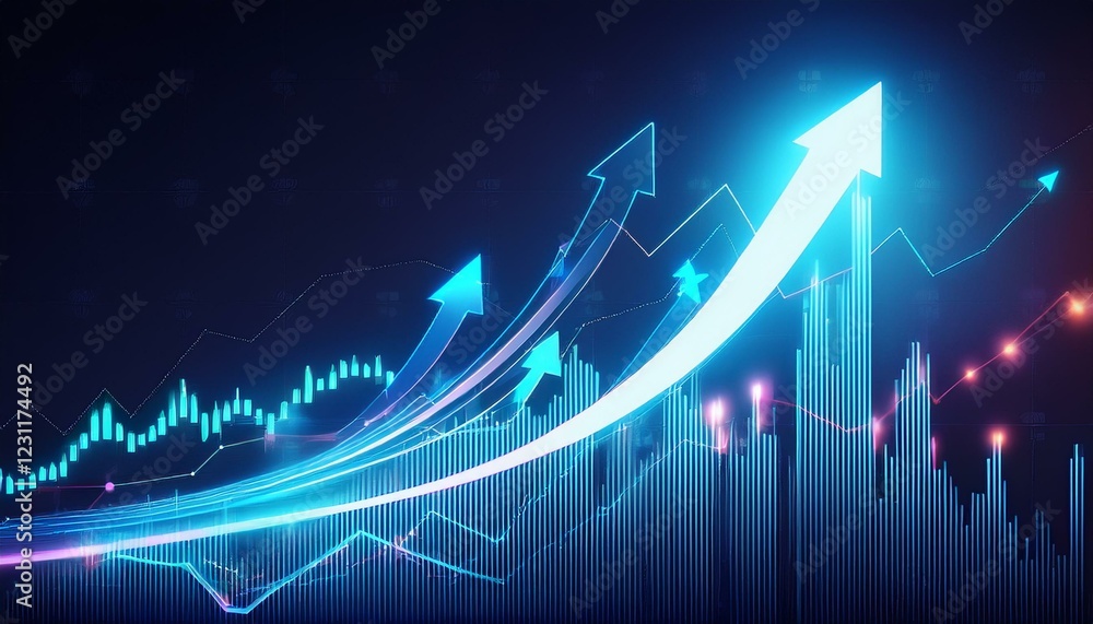 Aufkleber graph with arrow. growth arrow up and progress success business skill increase improvement graph on 
