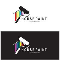 logo icon illustration house paint with a blend of brushes and rollers for house wall paint design, minimalist house, painting, interior, building, property business, wallpaper, vector concept