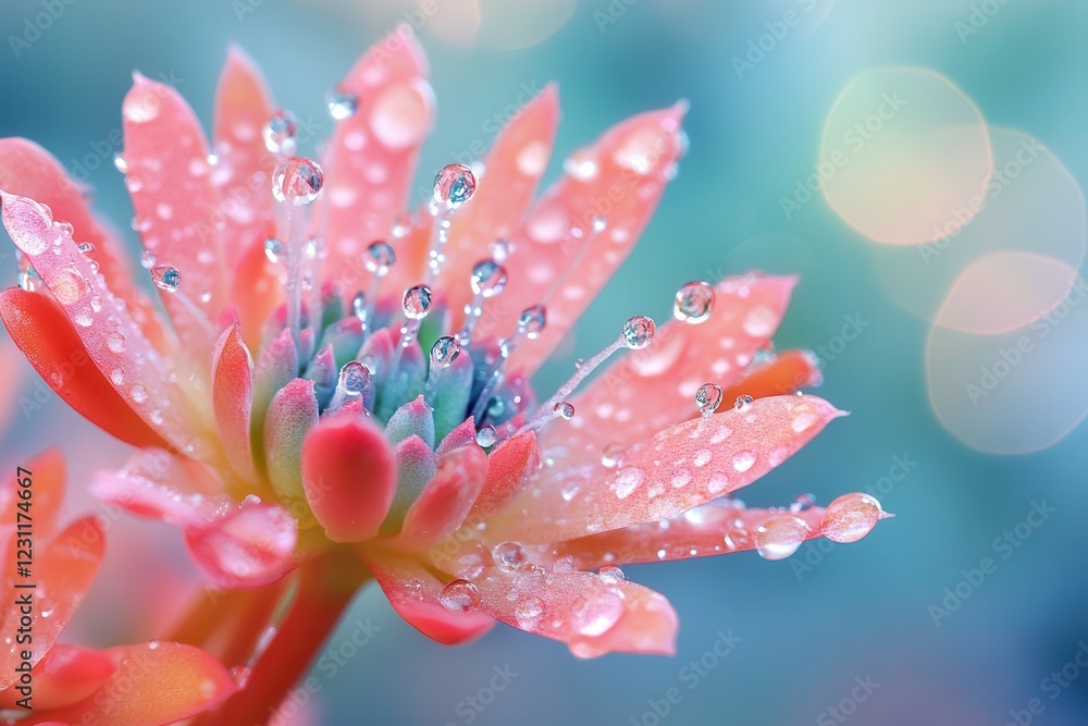 Poster close-up of a succulent with water droplets on soft bokeh background. generative ai
