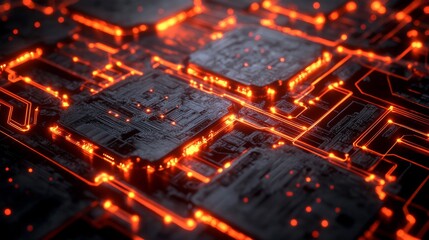 Glowing Orange Circuit Board Texture Abstract Technology Background